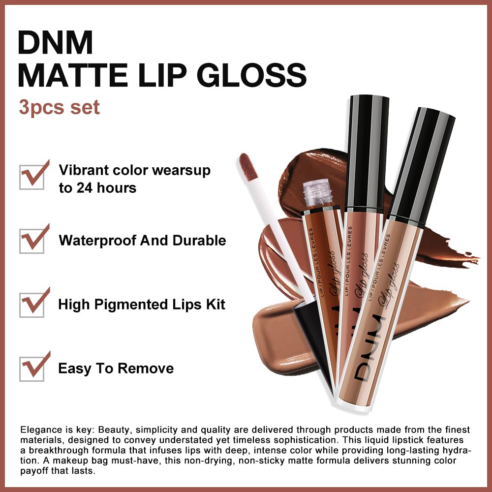 evpct 3Pcs Chocolate Red Brown Nude Matte Liquid Lipstick Lip Stain Sets for Women, Matte Lipstick Long Lasting Waterproof Permanent 24 Hours original, Magic Lip Sticks Pack for Halloween Daily Makeup