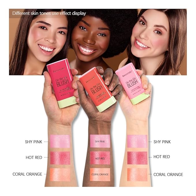 Soft Creamy Blush Stick, Multi-use Makeup Blush Stick for Cheeks and Lips Tint, Waterproof Solid Moisturizer Stick, Natural Smooth Blendable Matte Finish Face Blush Makeup,02 Hot Red