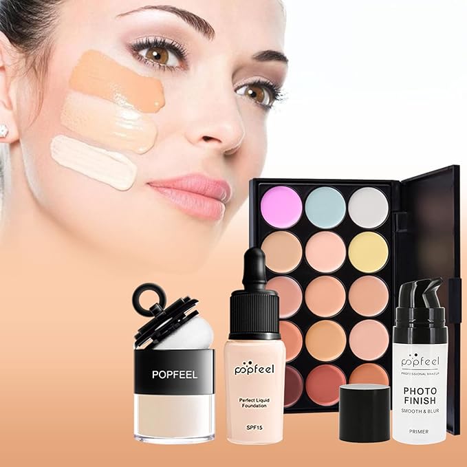 All in One Makeup Set Holiday Box, Essential Starter Bundle Include Eyeshadow Concealer Lipstick Lip Gloss Eyeliner Eyebrow Pencil Lip Balm Face Powder, Full Makeup Kit for Women Girls
