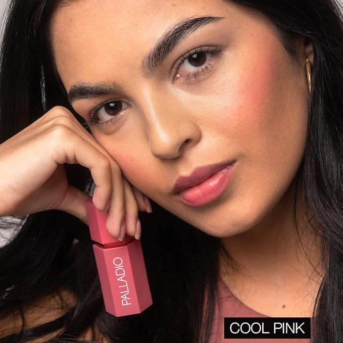 Palladio Liquid Blush for Cheeks & Lips 2-in-1 Makeup Face Blush, Weightless Cream Formula, Smudge Proof Long-Wearing Pigmented Blush, Natural Look Makeup Face Blushes, Dewy Finish, Cool Pink