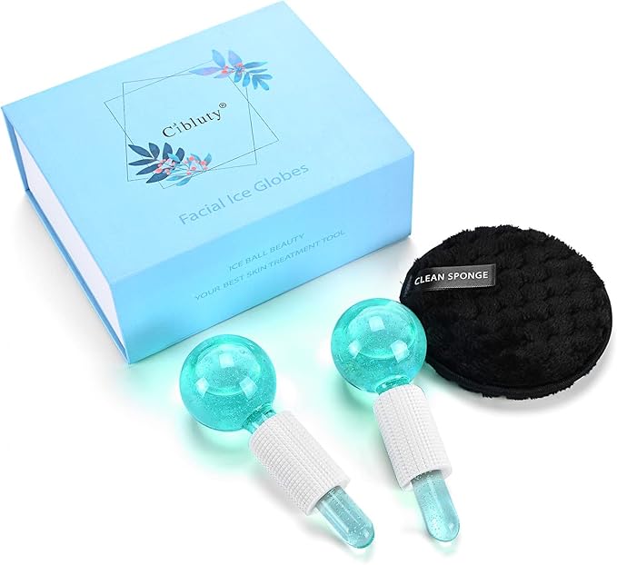 Ice Globes for Facials- Freezer Free Face Rollers with Essence for Daily Beauty Routines, Skin Massagers Globes Durable Quartz Glass for Reduce Puffiness Skin Cooling (Update Green)