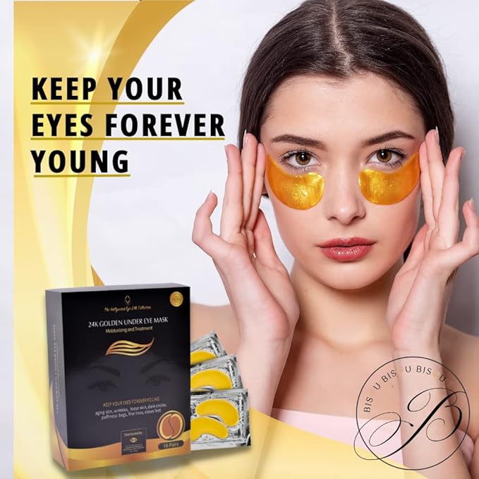 24K Gold Under Eye Patches,Eye mask under eye patches, Eye patches for puffy eyes and dark circles,Eye patches,Under eye patches for puffy eyes dark circles,Under eye treatment, Eye Care,32 pairs