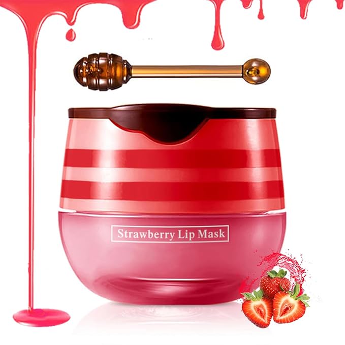 Strawberry Lip Balm, Sleeping Lip Mask, Exfoliating Honey Lip Balm, Hydrating & Prevention Dry and Cracked Lip Scrubs Exfoliator, Lip Repair Nourishes the Lip Skin