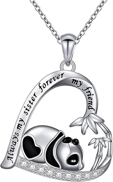 Silver Crystal Panda Necklace Choker Vintage Heart Panda Pendant Cute Animal Necklace Charm Jewelry I Love You Forever Birthday Gifts for Kids Women and Girls