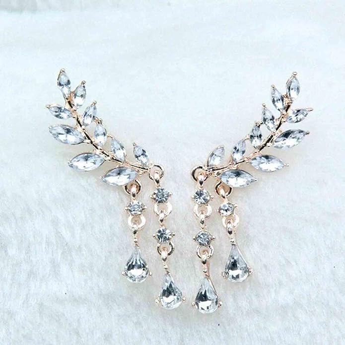Boho Rhinestone Ear Crawler Earrings Gold Crystal Wing Ear Climber Earrings Angel Wing Crystal Dangle Earrings Cz Wing Studs Earrings Jewelry for Women and Girls