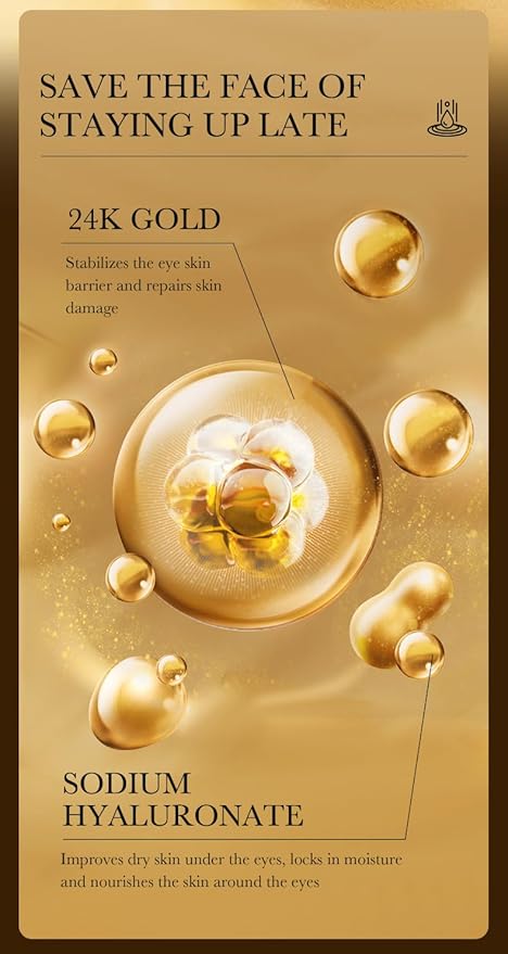 24K Gold Hyaluronic Acid Anti-Aging Multi-Effects Eye Cream - For Dark Circles & Fine Lines - With Hyaluronic Acid & Ingredient Gold, 1.4 Oz