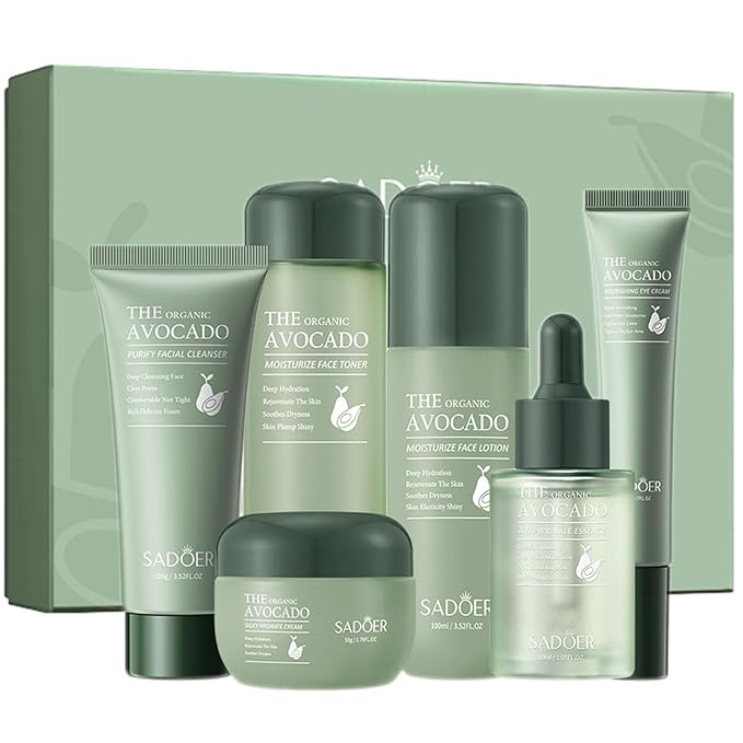 Avocado Skincare Sets, 6Pcs Skincare Gift Set with Facial Cleanser, Face Serum, Face Cream, Eye Cream, Toner, moisturizing Lotion, Anti Aging Skin Care Sets & Kits, Hydrating Facial Kit for women