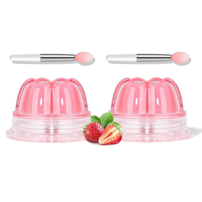 2Pc Jelly Lip Mask Overnight,Fruity Strawberry Lip Sleeping Mask Day Night Repair Kawaii Lip Balm Hydrate Plump Dry Lip Scrubs Exfoliator,Lip Care Lip Moisturizer with Collagen-Strawberry