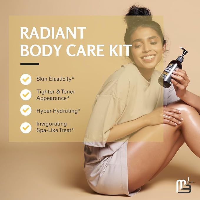 M3 Naturals Anti Cellulite Massage Oil and Firm Dry Brush Kit | Collagen & Stem Cell Skin Tightening Kit | Radiant Body Care Kit for Women