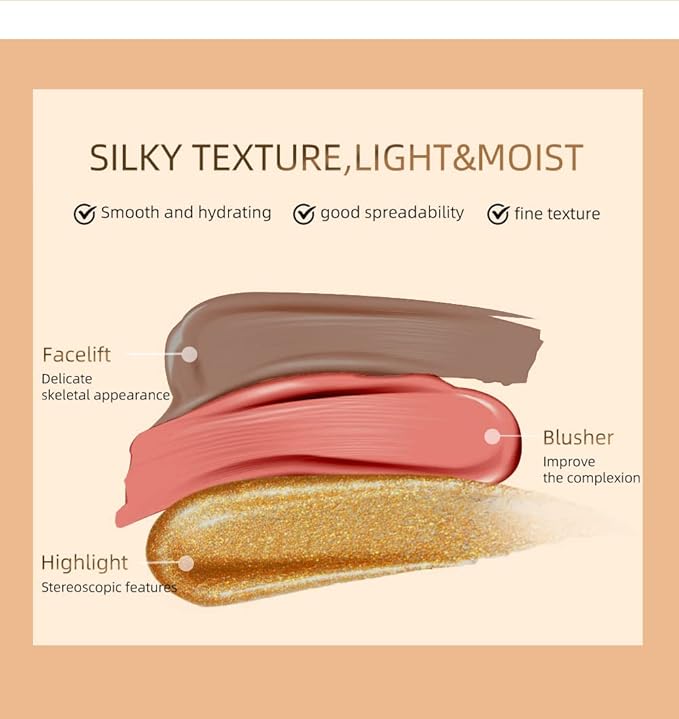 3PCS Liquid Contour Beauty Wand, Liquid Blush Highlighter Makeup Stick with Applicator, Cream Bronzer Stick Natural Matte Finish, Lightweight Blendable Cream Contour Highlighter Blush Wand