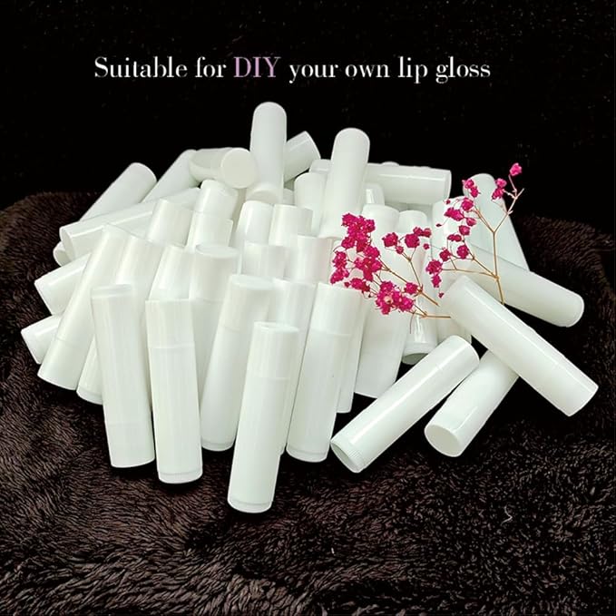 50 Lip Balm Container Kit with Filling Tray and Spatula, Round Tube Refillable Empty Tube 3 Colors, 0.15 oz, BPA Free, for DIY Homemade Lipstick Lipstick (50 white kits,)