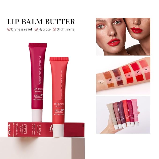 6 Color Hydrating Lip Butter Balm, Moisturizing Lip Repair, Lightweight Nourished Lip Glossy Christmas for Women (06 Pink Sugar)