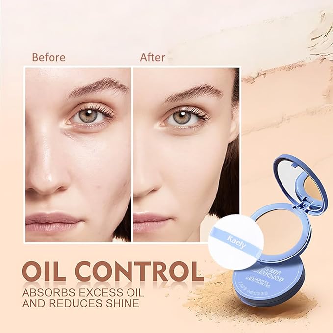 evpct Kaely Oil Control Pressed Face Powder, Get Smooth Flawless Fine Lines and Lightweight Finishing Foundation, Control Shine Long Lasting Waterproof Face Setting Powder Cosmetic, 09 Porcelain