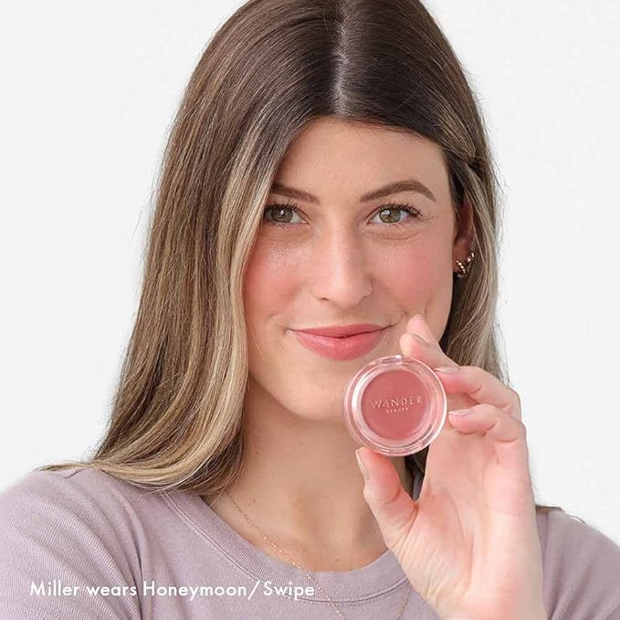 Wander Beauty Double Date Lip & Cheek - Honeymoon/Swipe - 4-in-1 Cream Blush & Lip Tint - Blush, Lip Moisturizer, Lip Balm, & Eye Gloss - Multitasking Eye, Cheek, & Lip Makeup With Green Tea - 0.07 oz