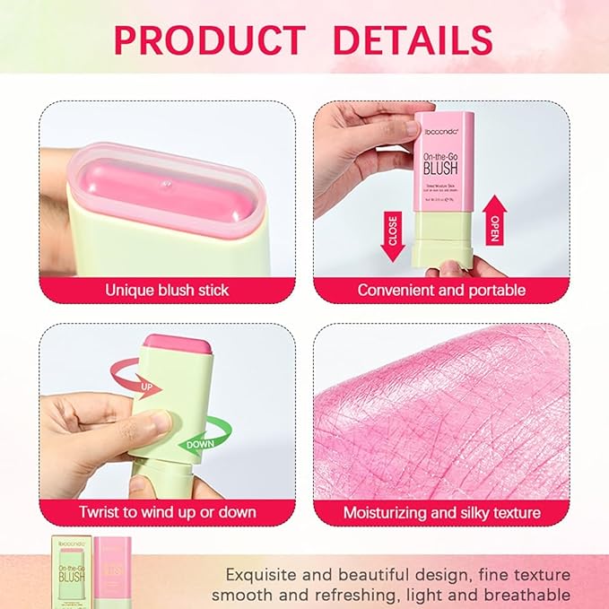 Multi-Use Makeup Blush Stick, Tinted Solid Moisturizer On-the-Go Blush, Multi-use Cream Blush Stick for Cheek & Eyes & Lips, Waterproof Natural Nude Makeup for All Skin (1# Shy Pink)