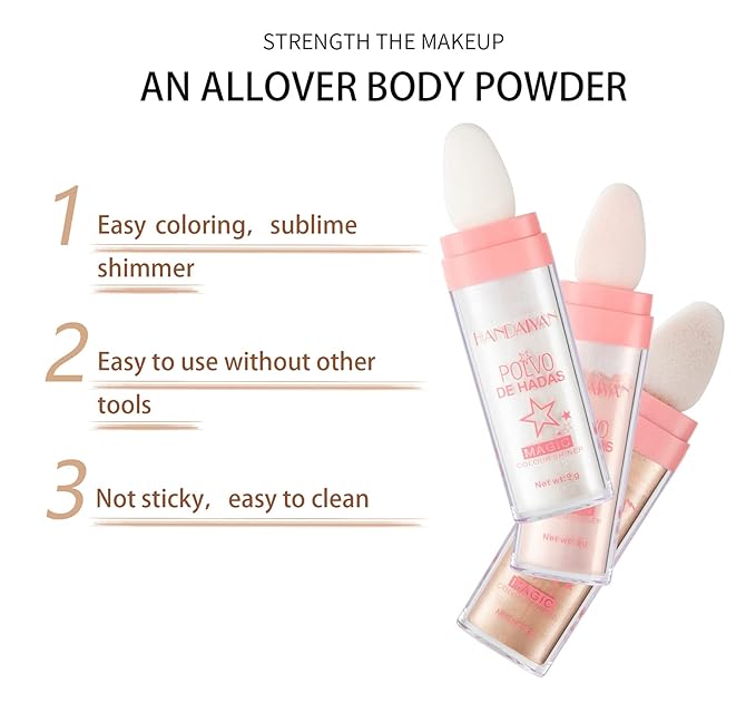 AKARY Body Glitter, Fairy Polvo De Hadas Shimmer Face Highlighter Powder & Blush Stick, Instant Glow Luminizer Duo, Glitter Face Hair High Gloss, Sparkle Smudge-Proof Highlighter Stick Party Makeup (#01 White Moonbeam)