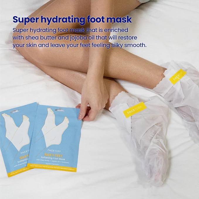 FACETORY Head to Toe Body Spa Pouch Gift Bundle with Korean Sheet Masks for Hair, Face, Feet, Hands, and Butt - Softening, Hydrating, Nourishing, and Moisturizing, for Dry, Cracked Skin