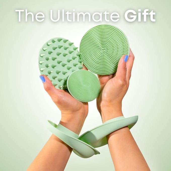 Skincare Essentials Kit - 4 Piece Bundle Pack - Face and Body Silicone Spa Accessory - Essential Beauty Set for Teen Girls Sky Blue