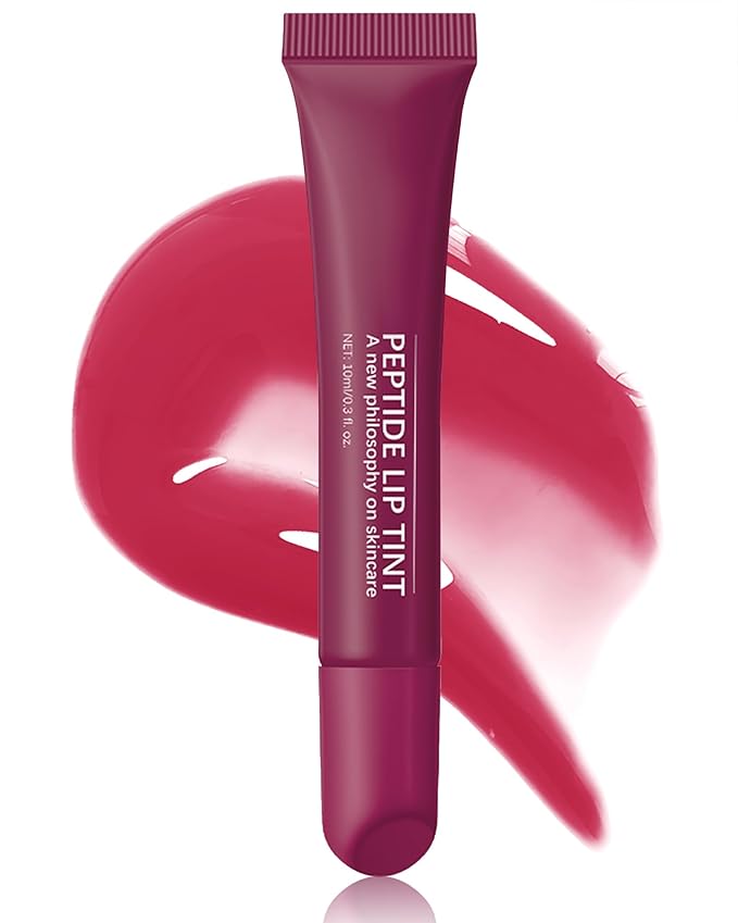 Tinted Lip Balm-1Pcs Raspberry Peptide Hydrating Lip Tint Moisturizer,Jelly Glossier Lip Treatment Balm,Non-Stick Lip Care Glow Reviver Lip Oil,Yummy Glowy Lip Gloss,Thanksgiving Makeup for Women-04