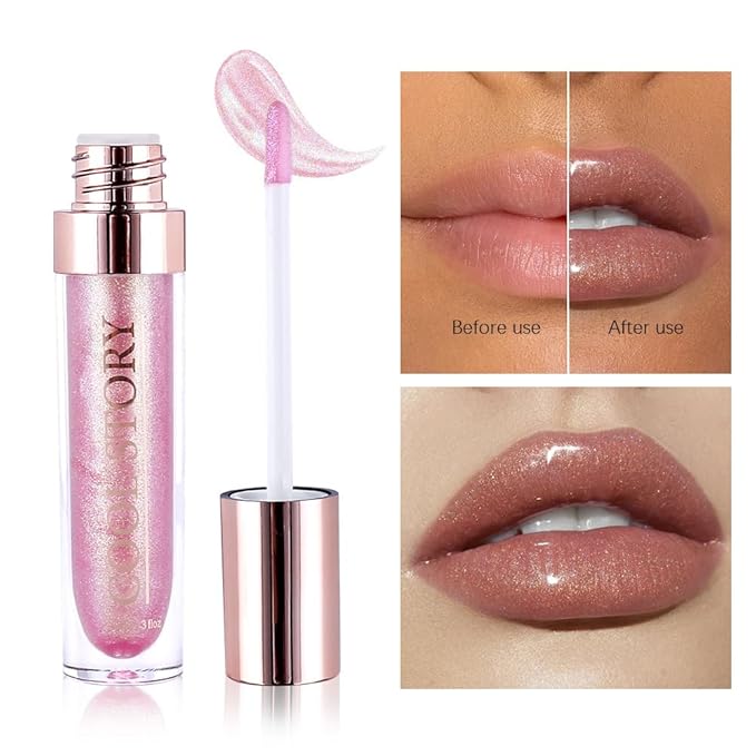 GECOMO Colorful Explosive Pearlescent Lip Gloss 3D Multifunctional Fine Glitter Chameleon Lip Gloss Polarized Diamond Makeup, Magic Big Brush Color Changing Lip Oil(102# GOLD GLITTER)