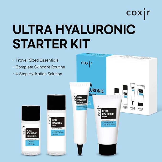 coxir ULTRA HYALURONIC STARTER KIT /cleansing oil+toner+ampoule+cream tralvel kit/[2.68 fl.oz (Pack of 1)]