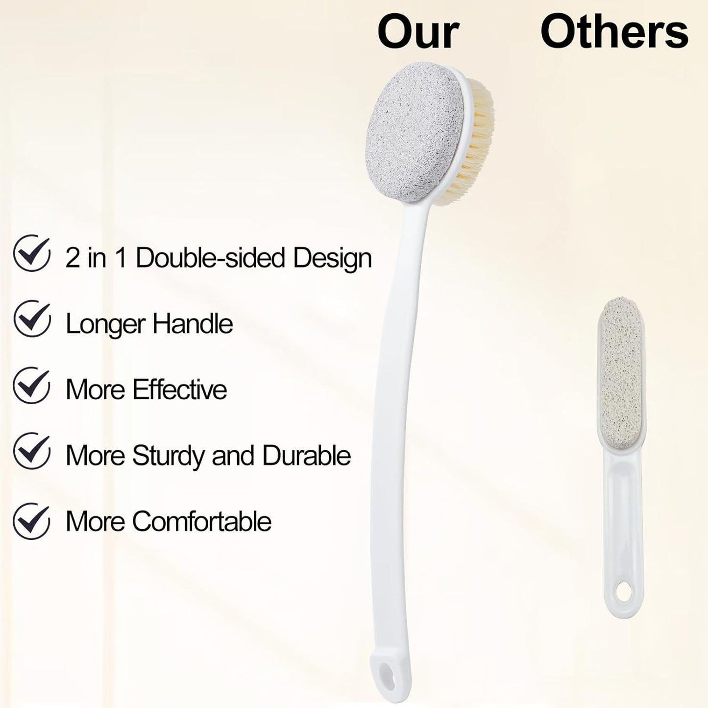 Pumice Stone for Feet with Long Handle (Double-Faced Curved Handle,White, Count, 2.0)