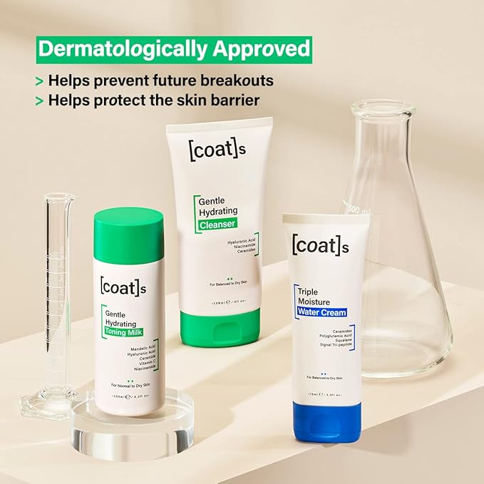 Coats Skinsentials Bundle – Cleanser 5 oz, Toner 4.2 oz & Moisturizer 2.5 oz – 3-Step Regimen Prevents Breakouts and Protects Skin Barrier with Ceramides, For Women and Men