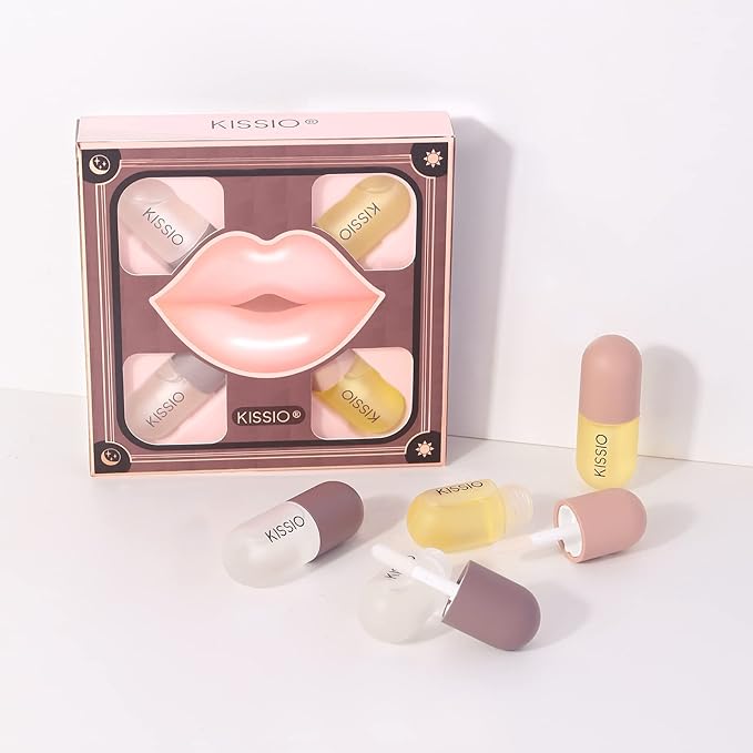 KISSIO Lip Plumper Set,Natural Lip Plumper and Lip Care,Lip Plumper Gloss,Lip Moisturizing,Day and Night Ues,4PCS Lip Plumper,Cruelty Free,5.5 ml*4