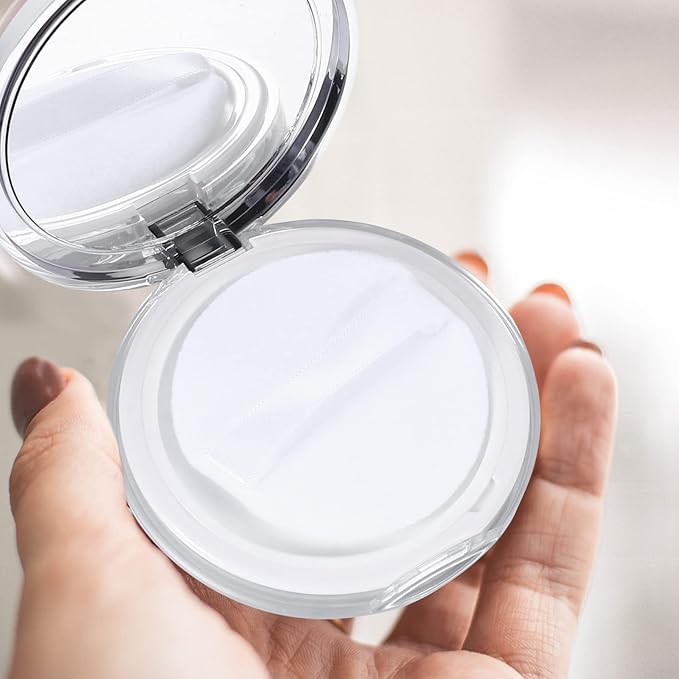 Powder Container 2pcs Loose Powder Containers with Elasticated Net Sifter, Mirror and Puff 5g Loose Powder Compact Case Case for DIY Makeup and Travel (Sliver) Powder Puff
