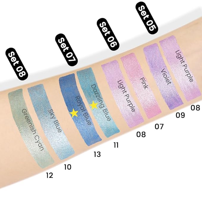 Kaely 2Pcs Bright Blue Eyeshadow Stick for Older Women, Metallic Shimmer Glitter Cream Eye Shadow Pencil Crayon, Light Blue Eyeliner Waterproof Halloween Makeup, 11+13