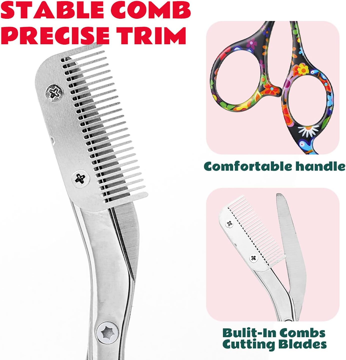 Stainless Steel Eyebrow Trimmer with Comb, Facial Grooming Scissors Kit, Professional Precision Eyebrow Trimmer Scissors,Perfect for Gifts for Men and Women (Black-A)