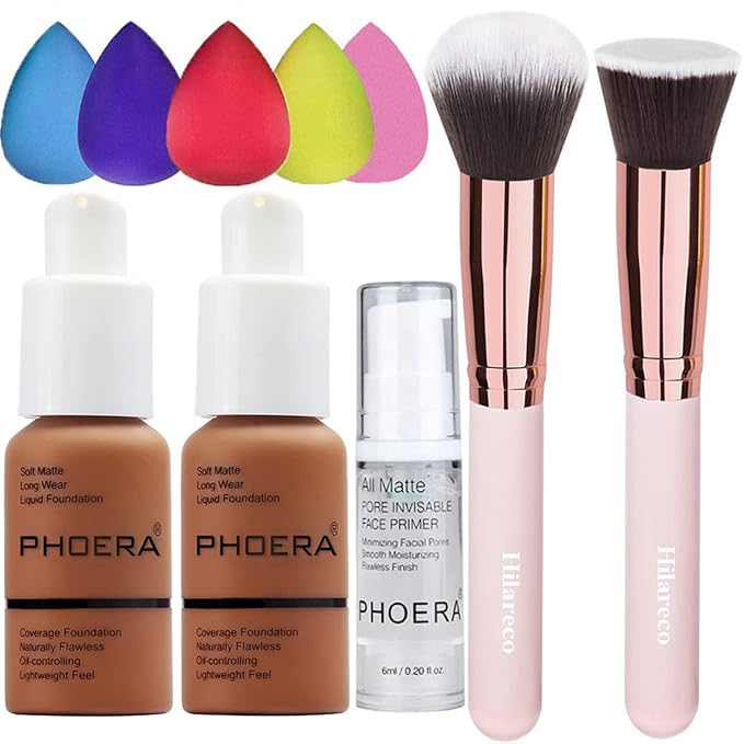 Phoera Foundation,Full Coverage Foundation, Hilareco Concealer Foundation Flawless 30ml Natural Matte Oil Control Concealer Facial Blemish for Women Girls (2 PCS 109-Mocha)