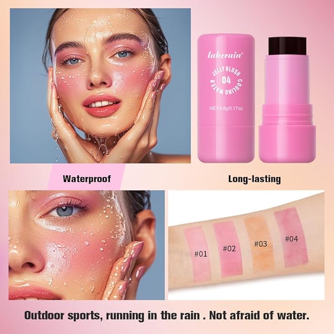 Multi-Use Cooling Water Jelly Blush/Lip Tint & Eye Shadow - Sheer Stain withBuildable Watercolor Finish - Long-Lasting Moisture - 1,000+ Swipes Per Stick - Jelly Texture for Lip & Cheek (Red)