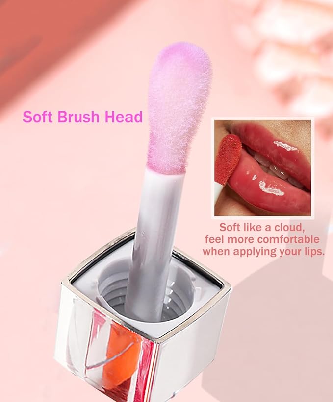 Plumping Lip Oil, Moisturizing Lip Glow Oil, Long Lasting Nourishing Lip Gloss Lip Balm, Non-sticky Transparent Toot Lip Oil Tinted for Lip Care and Dry Lip - Pink