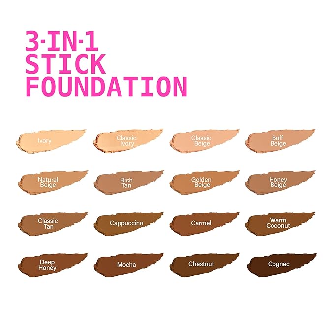 Ruby Kisses Natural Full Coverage 3-In-1 Stick Foundation. Easy to Apply, Hydrating, Lightweight, Long Lasting, Concealer and Contour Stick for Face Makeup (Golden Beige)