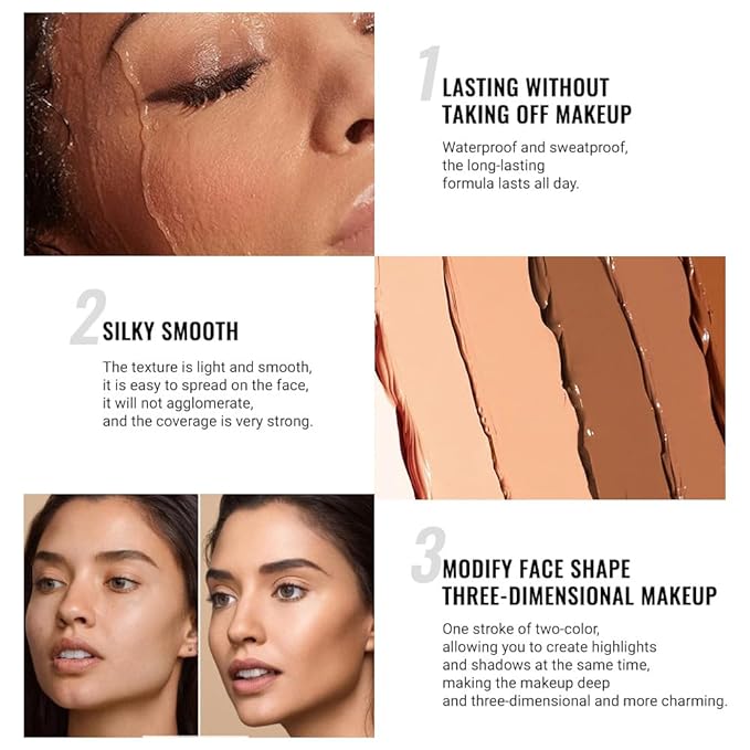 evpct 4 Color Contour Stick Makeup Set Concealer Bronzer Stick Cream Contour Palette Contour Contouring Makeup Kit for Beginner Face Highlighter Makeup Stick Liquid Contour contorno maquillaje 01+02