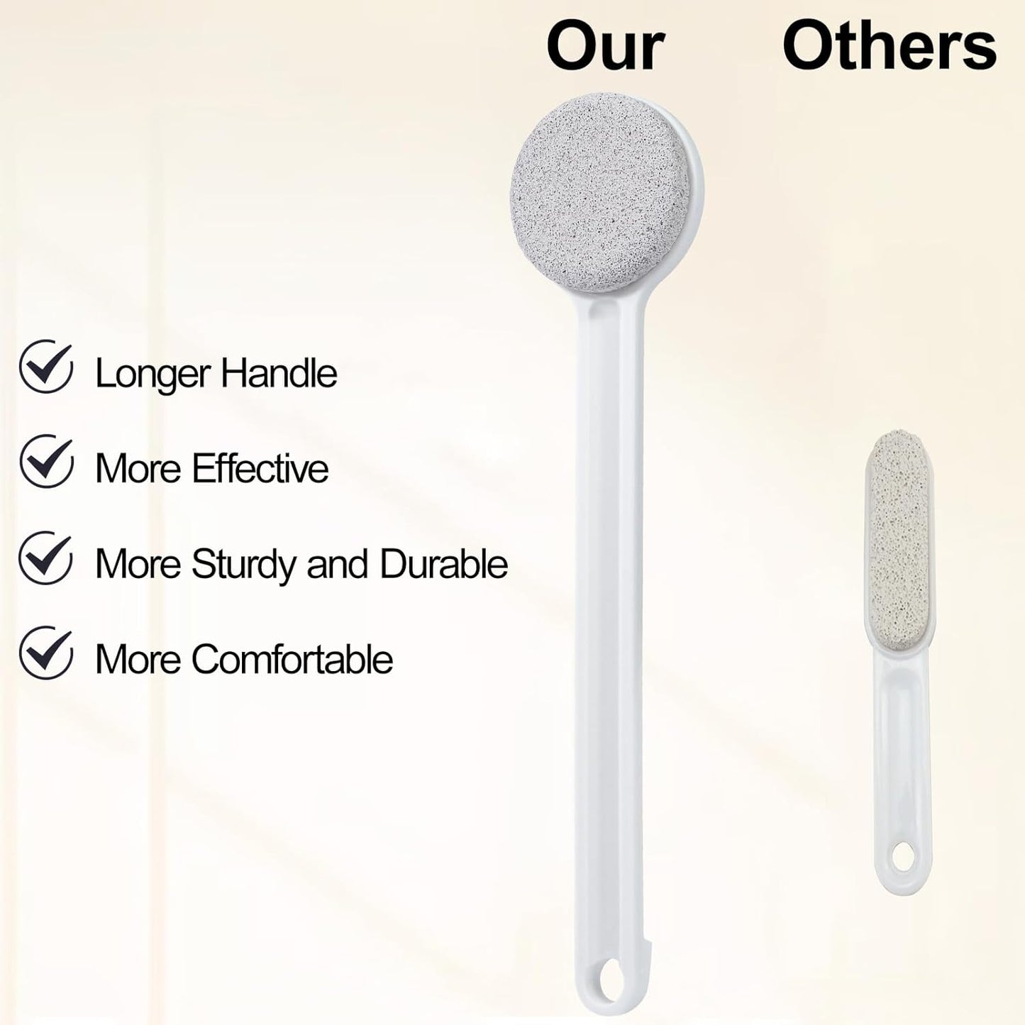 Pumice Stone for Feet with Long Handle, 2 Pack Hard Skin Callus Remover, Scrubber and Exfoliator for Dead Dry Skin, Softer & Smoother Feet, Pedicure Tool (Straight)