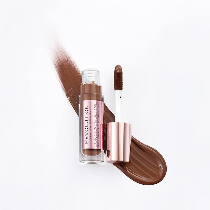 Makeup Revolution Conceal and Define Concealer, Full Coverage & Matte Finish, C17.5 for Dark/Deep Skin Tones, Vegan & Cruelty-Free, 0.7 Fl Oz