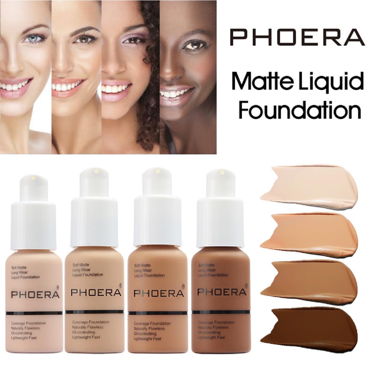 2Pack PHOERA Foundation,Flawless Soft Matte Liquid Foundation Oil Control Concealer Waterproof 24 Hour Foundation Makeup。 (109-Mocha)
