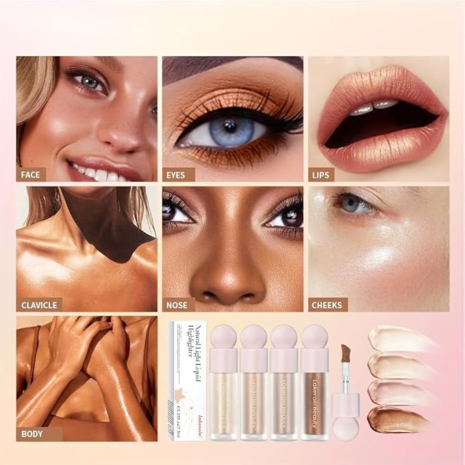 GECOMO Liquid Contour Beauty Wand Face Highlighter Bronzer Makeup Stick, Dewy Finish, Moisturizing Silky Smooth Texture 0.25 Oz/ 7.5ml - 04 CANDLELICHT