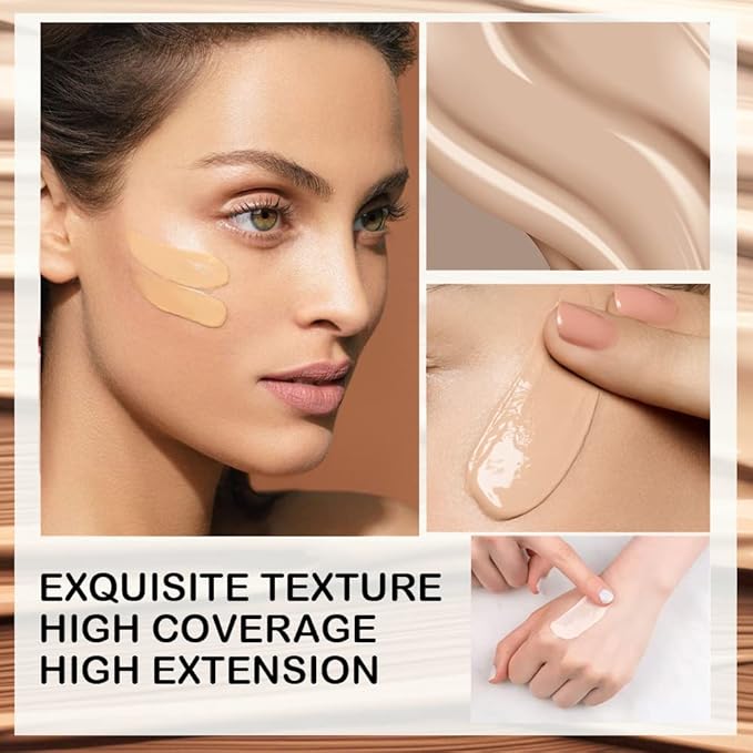 Beauty Glazed Soft Matte Silky Full Coverage Liquid Foundation, Multi-Use Buildable Foundation Lightweight Feel Oil Control Longwear Naturally Flawless Coverage Foundation (103 Warm Peach)