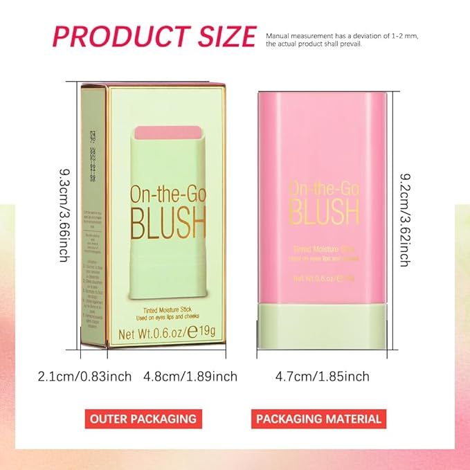 Soft Creamy Blush Stick,On-the-Go Blush,2-in-1 Cheek and Lip Tint,Waterproof Hydrating Solid Natural Moisture Smooth Blendable Matte Finish Face Blush Makeup,02 hot red