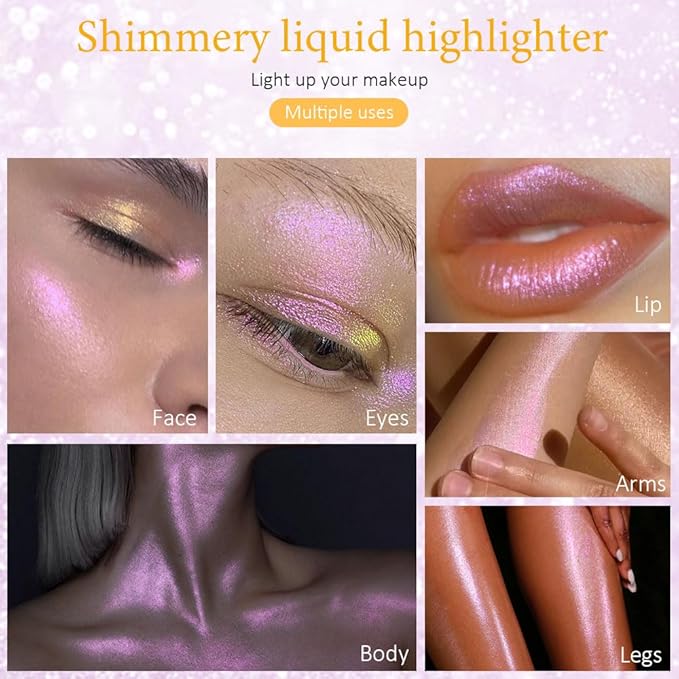 evpct Mermaid Pink Highlighter Makeup Liquid Blue Purple Green Glitter Iridescent Face Festival Highlighter Makeup Waterproof Long Lasting Halographic Shimmer Body Highlighter makeup Palette Stick