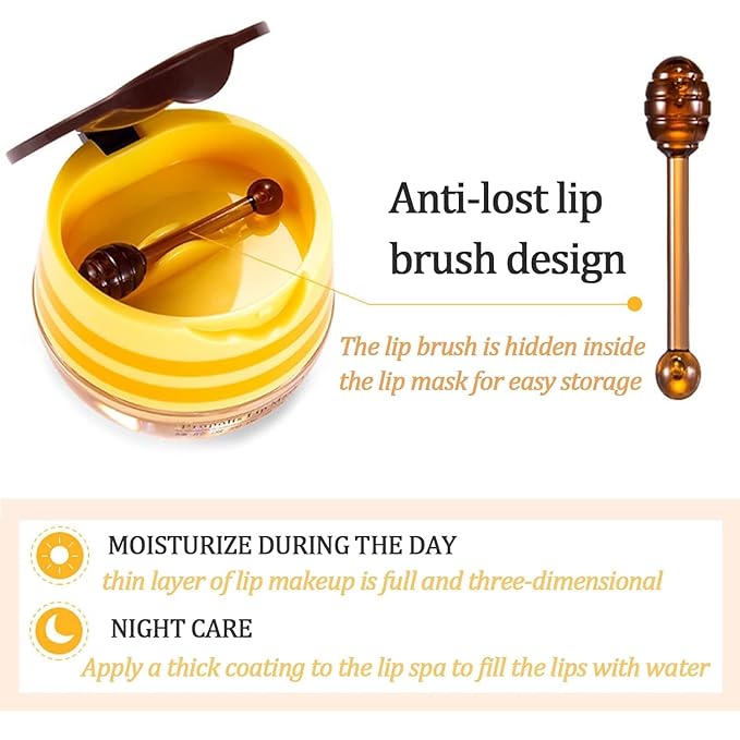 4 PCS Bee Lip Balm Honey Pot, Honey Lip Mask Vitamin E & Moisturizing Propolis Sleeping Lip Mask Prevention Dry and Cracked Lip Scrubs Exfoliator (2 honey)