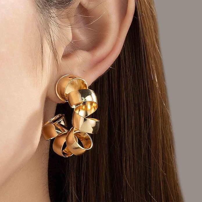 Vintage Exaggerated Irregular Circle Earrings Twist Hoop Earrings Twisted Rope Round Earrings Gold Circle Hoop Dangle Earrings Jewelry for Women
