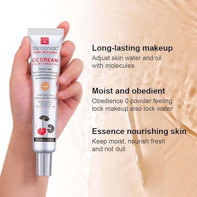 Color Correcting CC Cream,Invisible Pores Cream Foundation And Invisible Pores Concealer,CC Cream Foundation Rich In Centella Asiatic, Moisturizing And Waterproof CC Cream With Spf 25 (DARK)