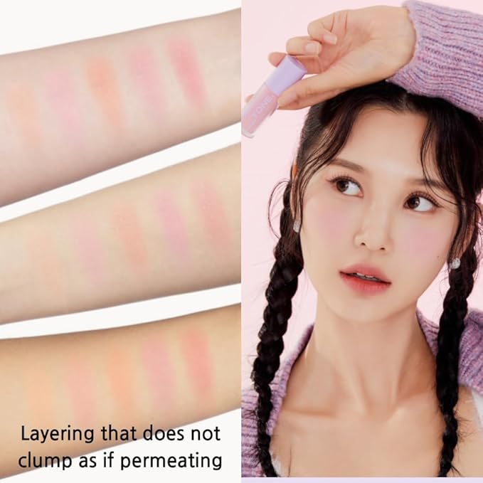Fluffy Air Blusher 5 Colors - Lightweight Melting Liquid Blush for Colorful Cheeks, Highly Pigmented, Cheekbones and Eye Makeup, Soft Matte Finish, Buildable Formula (03 DEAR PEACH)