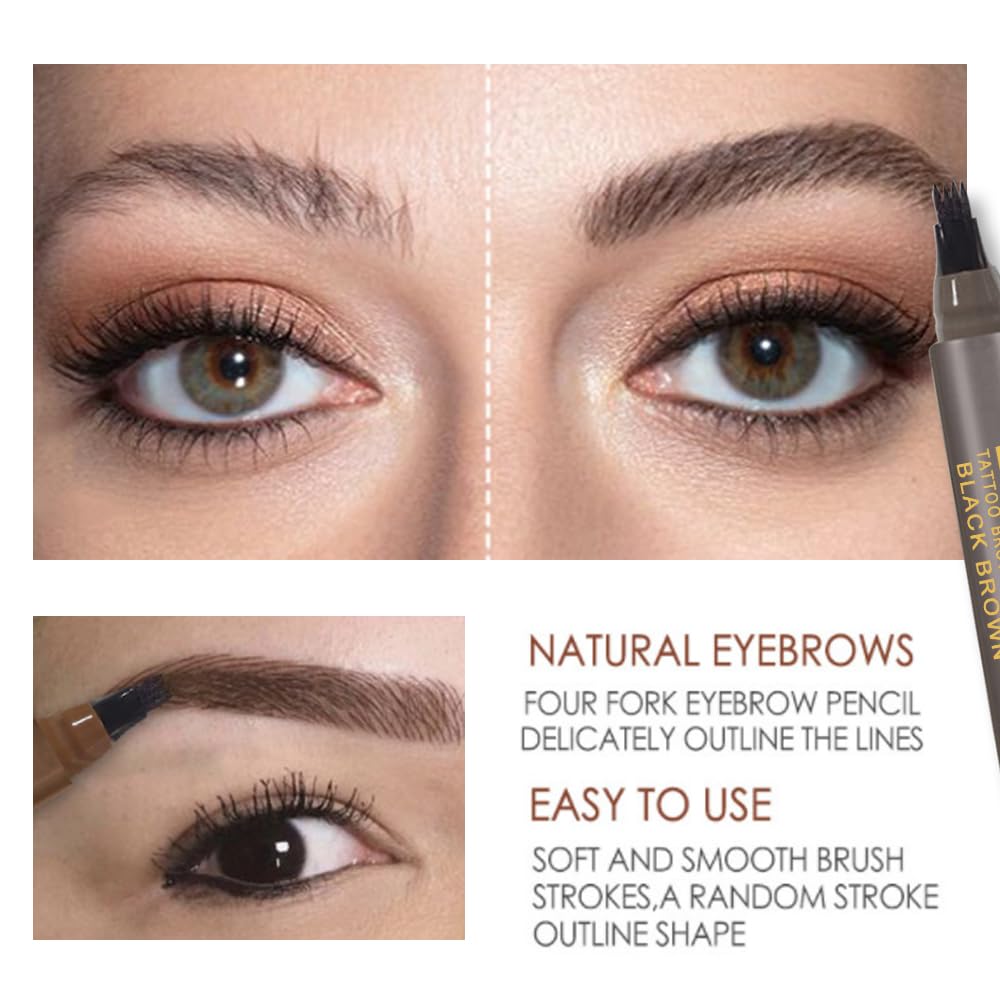 Waterproof Eyebrow Pen - Microblading Tattoo Brow Pencil, 24 Hours Long Lasting, Creates Natural Looking (Jet Black - 2 PCS)