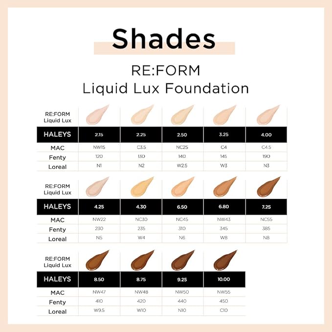 HALEYS RE:FORM Liquid Lux Foundation (8.50) Vegan, Cruelty-Free Foundation Makeup - Even Skin Tone and Cover Blemishes & Imperfections with a Luminous Finish for Long-Lasting Wear
