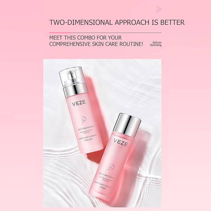 VENZEN Bird's Nest Element Beautecret Seaucysket Niacinome Set Moisturizing Body Face Hand Skincare Delicate Hydration Toner Emulsion 2Pcs Gift Box